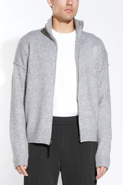 CALLAHAN OVERSIZED ZIP SWEATER JACKET IN HEATHER GREY FRONT VIEW