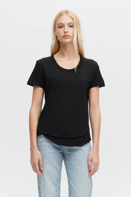 Ava mock layer tshirt in black front view
