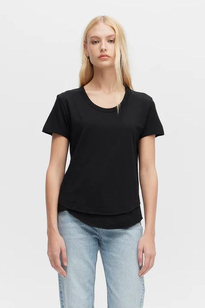 Ava mock layer tshirt in black front view