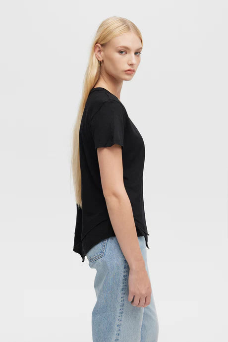 Ava mock layer tshirt in black side view
