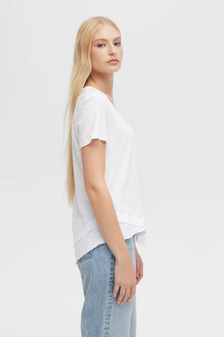 Ava mock layer tshirt in white side view
