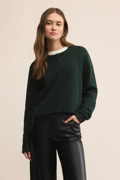 MEDINA CARDIGAN IN GARLAND GREEN FRONT VIEW