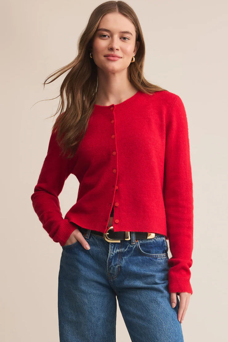 MEDINA CARDIGAN IN FESTIVE RED FRONT VIEW