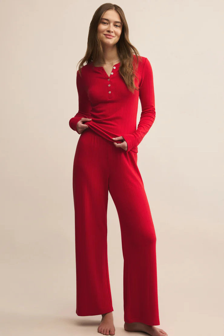 LUXE POINTELLE PANT IN FESTIVE RED FRONT VIEW