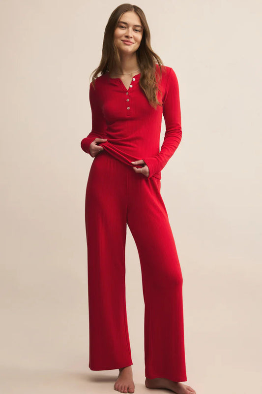 LUXE POINTELLE PANT IN FESTIVE RED FRONT VIEW