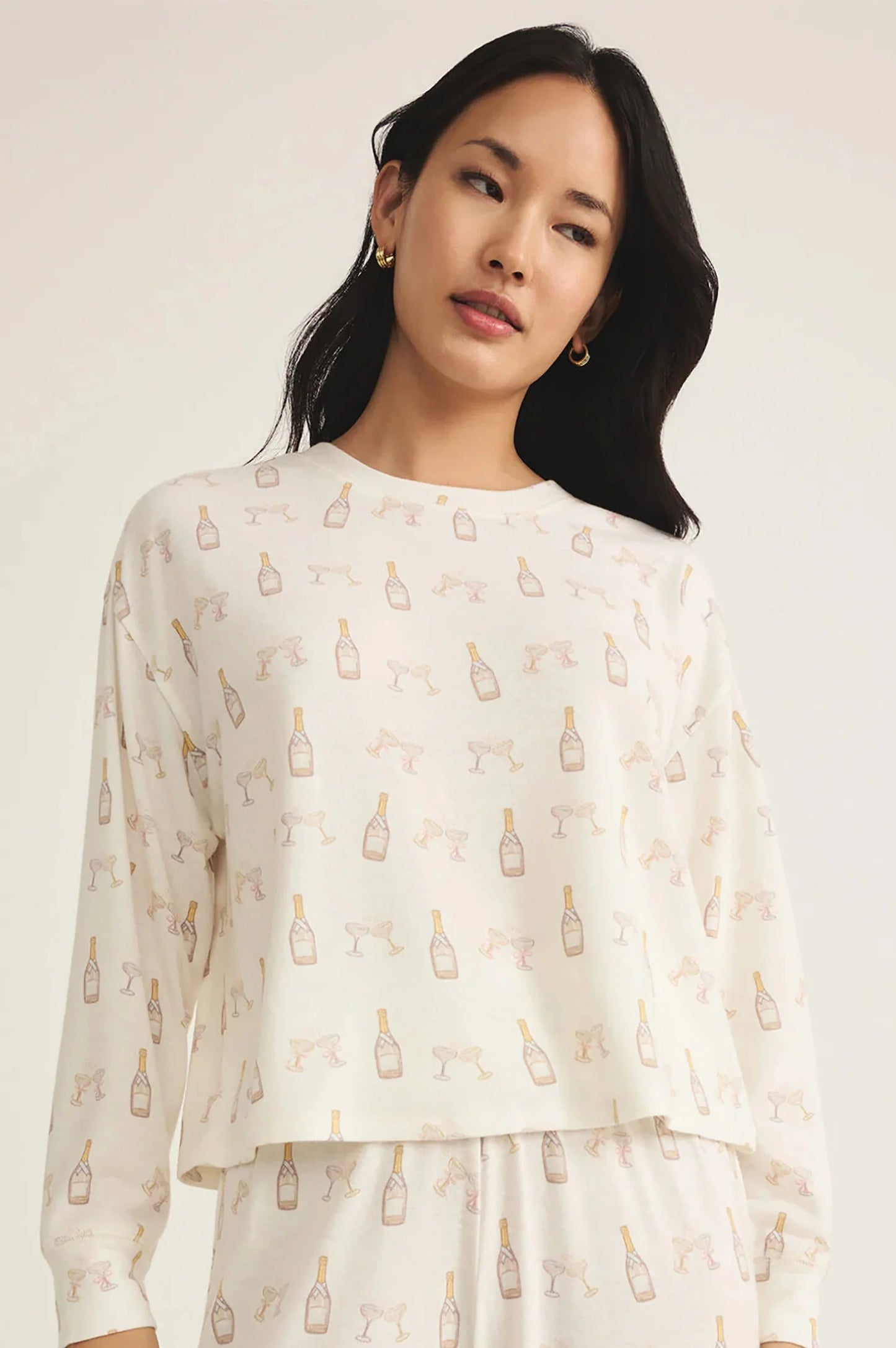 CHAMPS LONG SLEEVE TOP IN VANILLA ICE FRONT VIEW