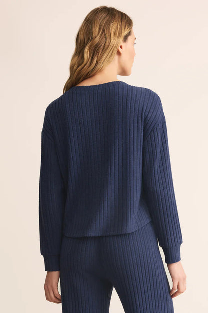 ELFIE RIB LONG SLEEVE TOP IN BLUE SAPPHIRE BACK VIEW