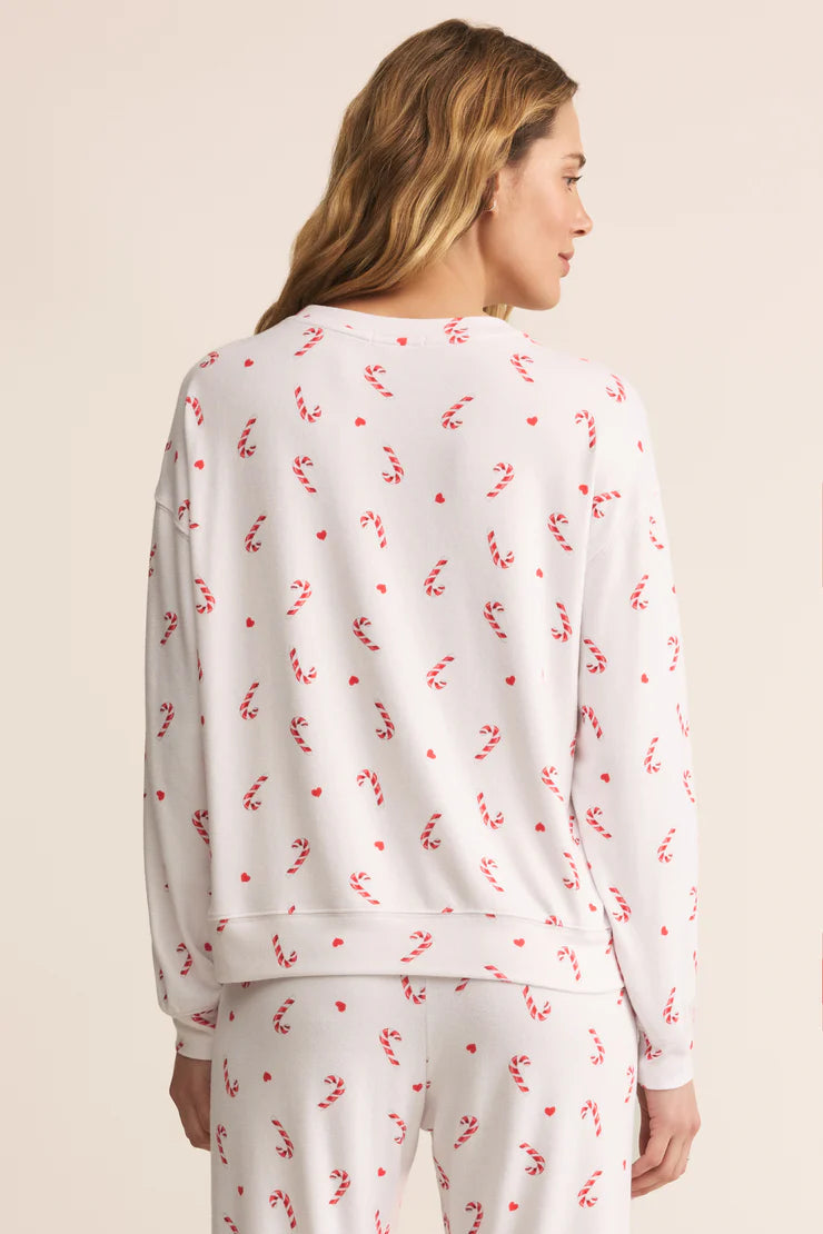 COZY CANDY CANE TOP IN WHITE BACK VIEW