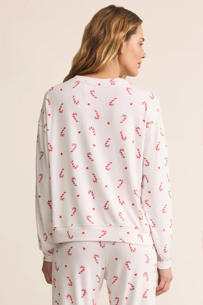 COZY CANDY CANE TOP IN WHITE BACK VIEW