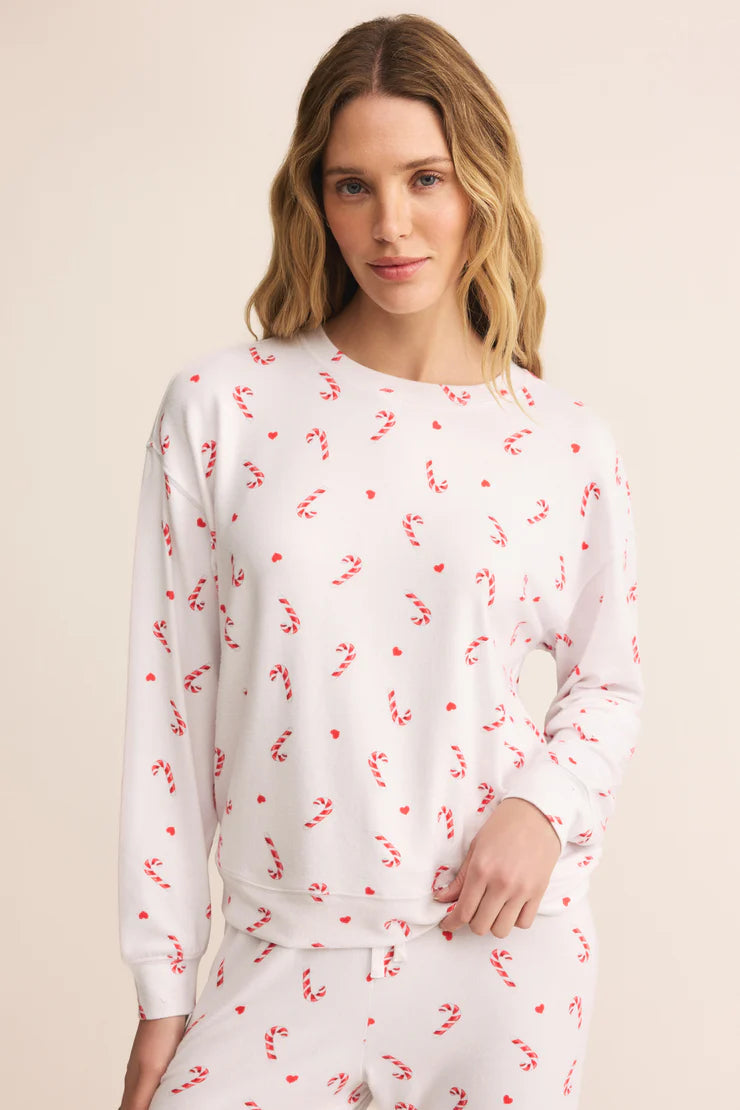 COZY CANDY CANE TOP IN WHITE FRONT VIEW