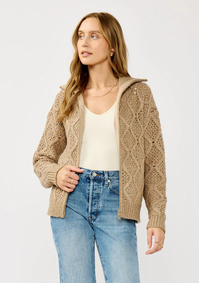 Open Cable Knit Cardigan Sweater Jacket in mocha open