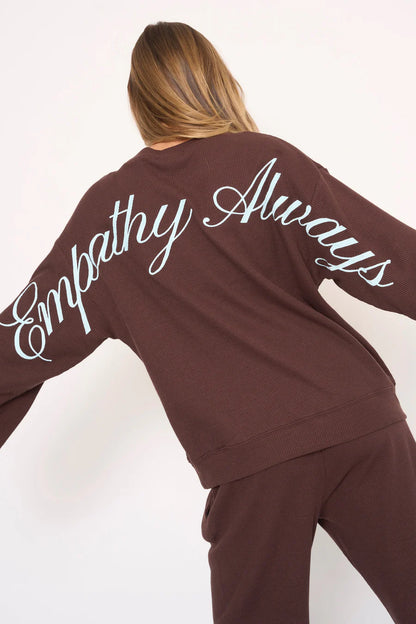 EMPATHY ALWAYS CREWNECK IN BROWN WAFFLE BACK VIEW