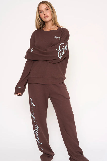 EMPATHY ALWAYS CREWNECK IN BROWN WAFFLE FRONT VIEW