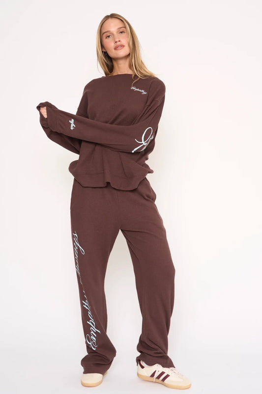EMPATHY ALWAYS SWEATPANT IN BROWN WAFFLE FRONT VIEW
