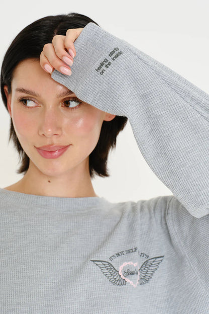 SOUL CARE CREWNECK IN RELAXED WAFFLE DETAIL VIEW