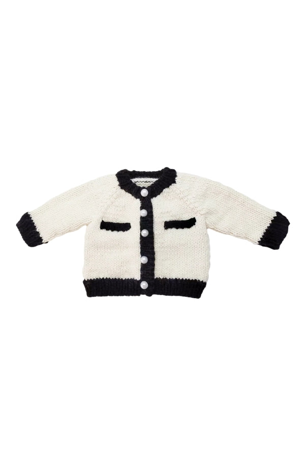 COCO CARDIGAN IN CREAM/BLACK FRONT VIEW