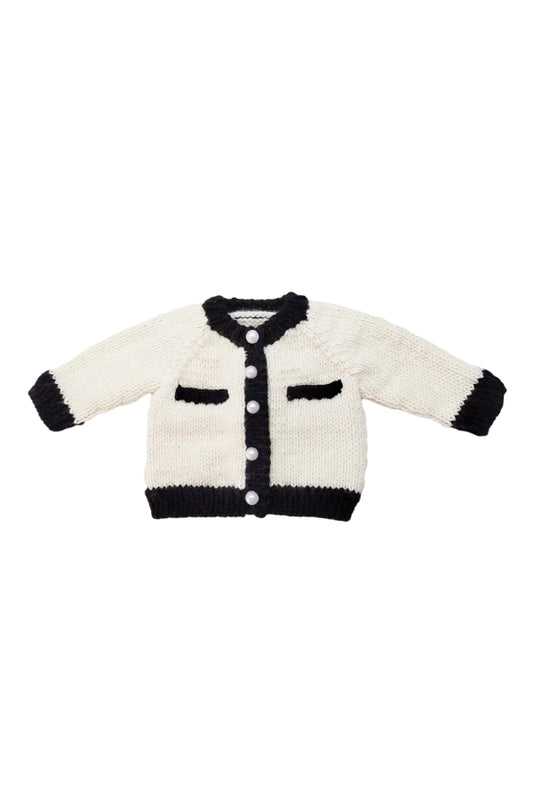 COCO CARDIGAN IN CREAM/BLACK FRONT VIEW