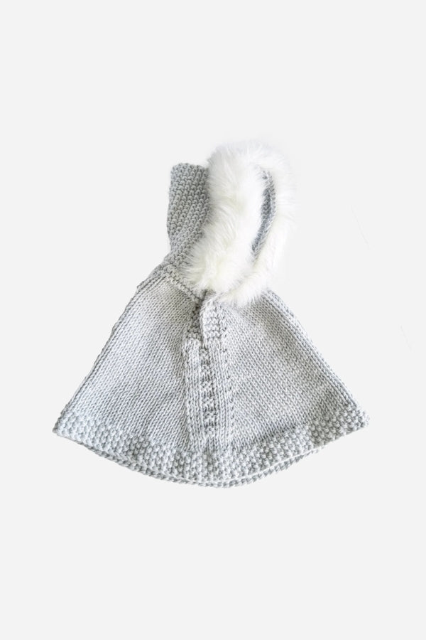 FAUX FUR PONCHO IN BOWIE GREY FRONT VIEW