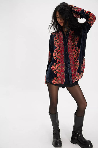 ONE NIGHT VELVET TOP IN NIGHT OWL FRONT VIEW