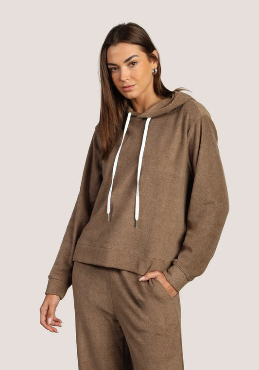 Cloud hoodie in brown front view