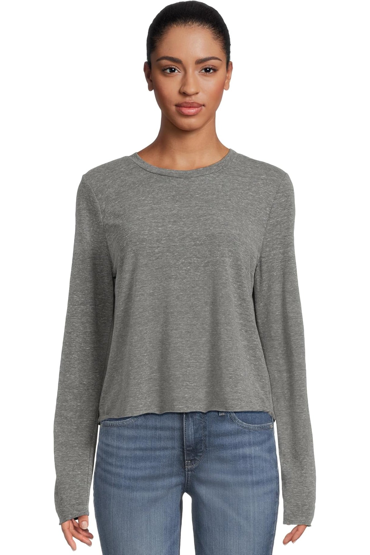 Aiko crew neck rolled edge tee in charcoal front view