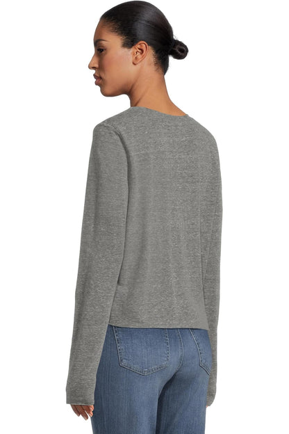 Aiko crew neck rolled edge tee in charcoal back view