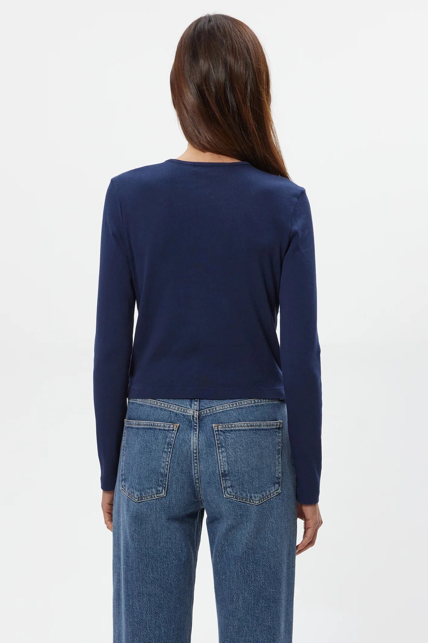 Trixie crew neck snap cardigan in nocturnal back view