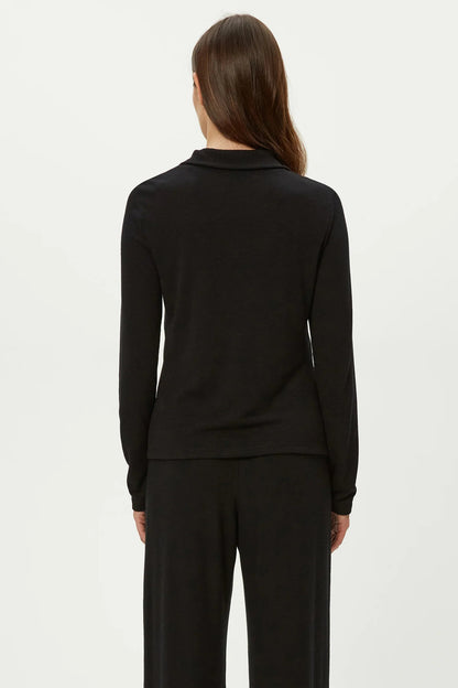 ISSA RIB MIX HENLEY IN BLACK BACK VIEW