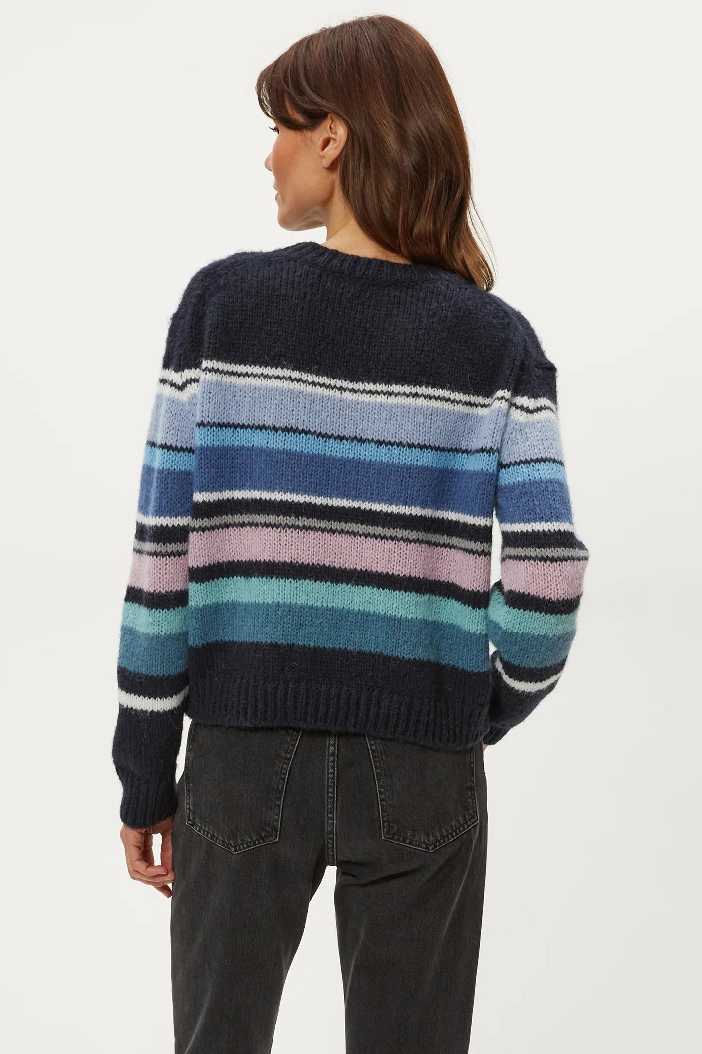 AURA STRIPED CREW PULLOVER IN NOCTURNAL COMBO BACK VIEW