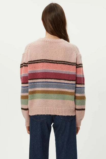 AURA STRIPED CREW PULLOVER IN PINK COMBO BACK VIEW