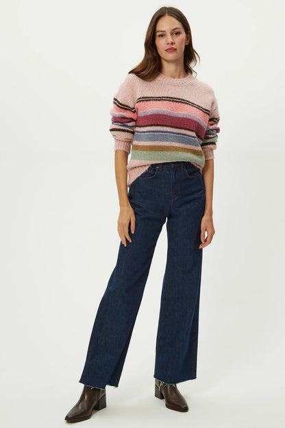 AURA STRIPED CREW PULLOVER IN PINK COMBO FRONT VIEW