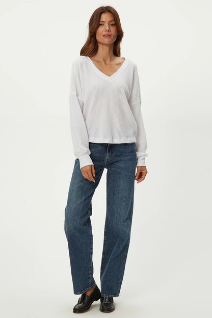 SALMA LONG SLEEVE V-NECK IN WHITE FRONT VIEW