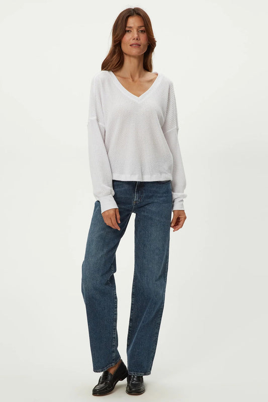 SALMA LONG SLEEVE V-NECK IN WHITE FRONT VIEW