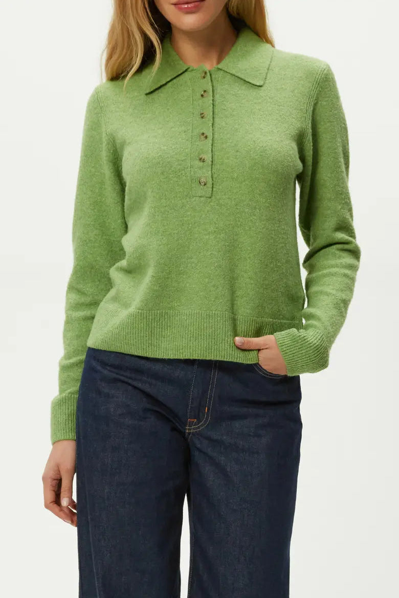 MARGIE POLO SWEATER IN SPEARMINT FRONT VIEW
