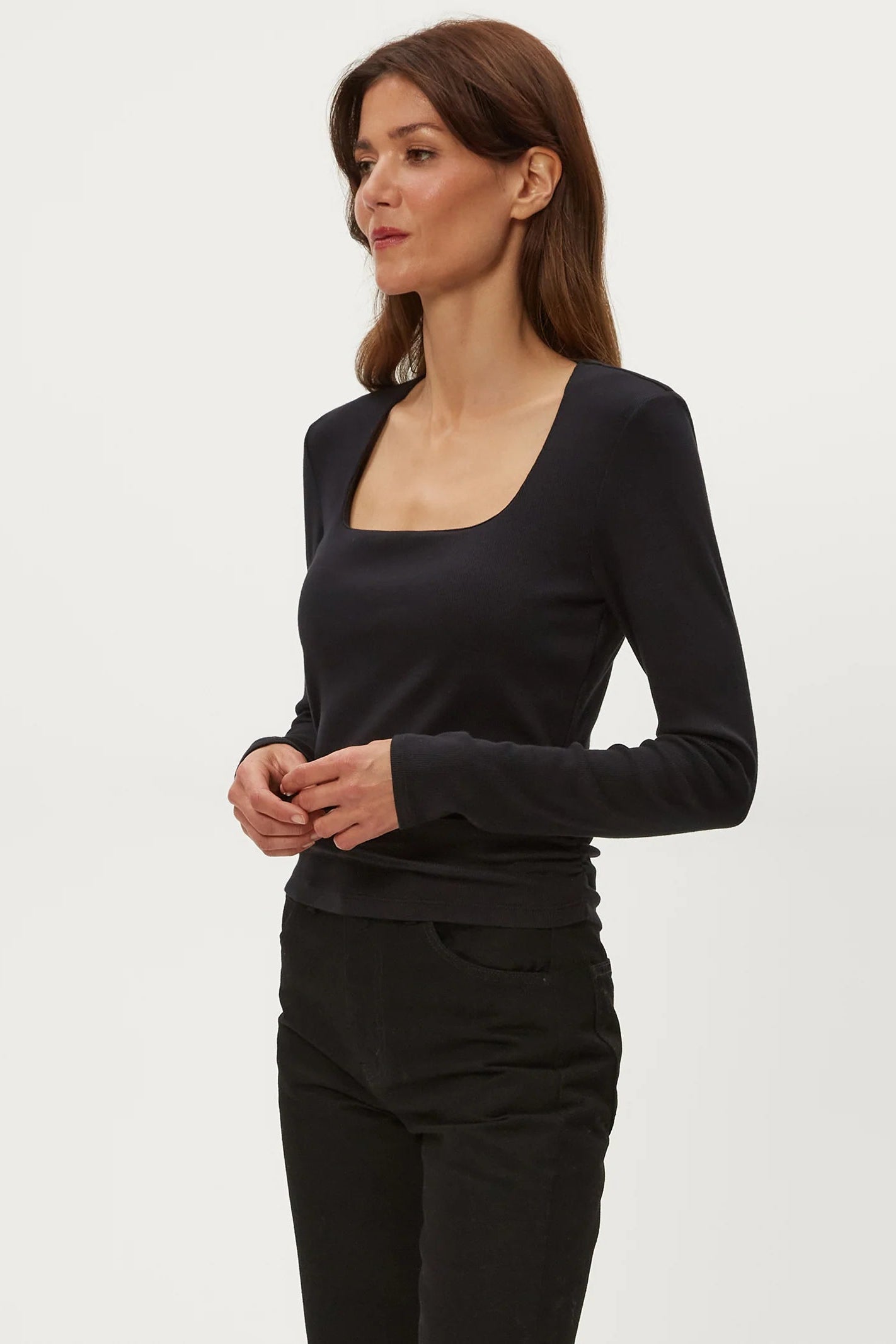 SARAH SQUARE NECK LONG SLEEVE IN BLACK SIDE VIEW