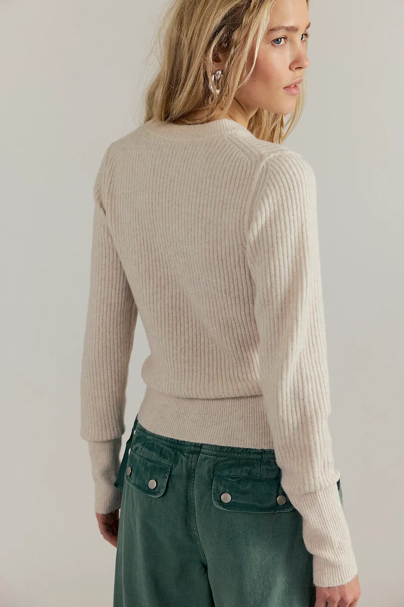 EVEN AFTER PULLOVER IN ALMOND MILK HEATHER BACK VIEW