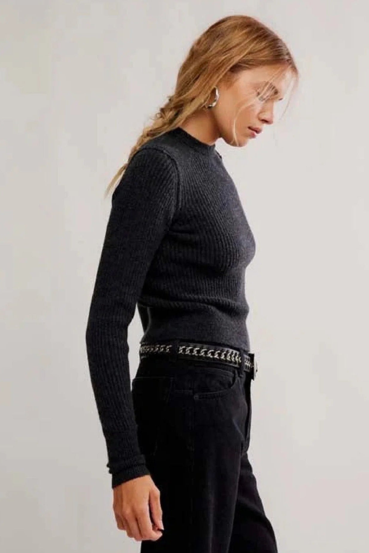 EVEN AFTER PULLOVER IN CHARCOAL SIDE VIEW