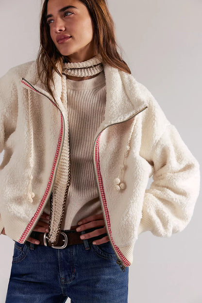 ALPINE SHERPA CARDI IN WHITE SWAN FRONT VIEW 