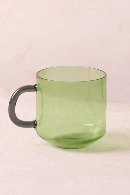 NIKO glass mug with light green body and gray handle