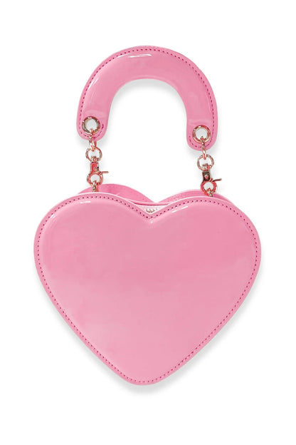 Heart patent leather purse in pink