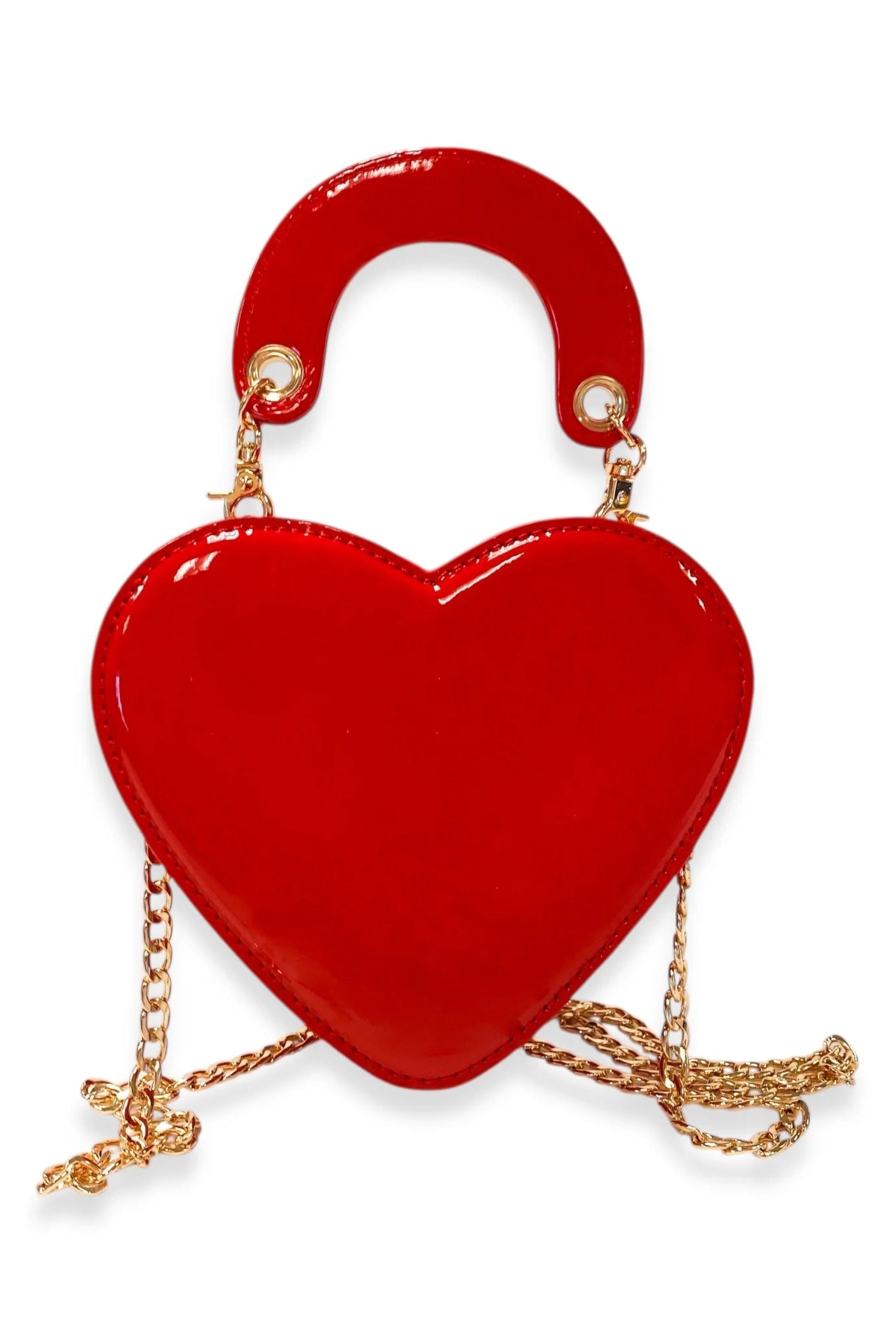 Heart patent leather purse in red with chain