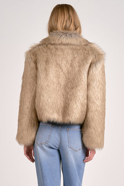 CROPPED FUR JACKET IN WHITE BACK VIEW