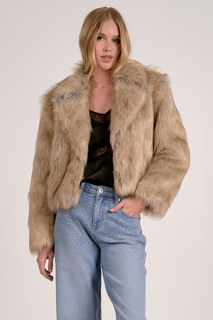 CROPPED FUR JACKET IN WHITE FRONT VIEW