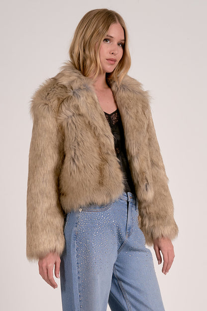 CROPPED FUR JACKET IN WHITE SIDE VIEW