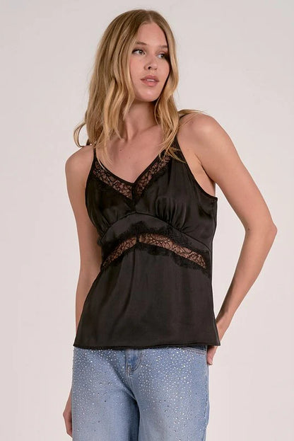 CAMI LACE TOP IN BLACK FRONT VIEW