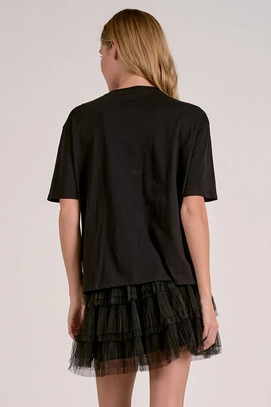 TEE NECK TOP IN BLACK BACK VIEW