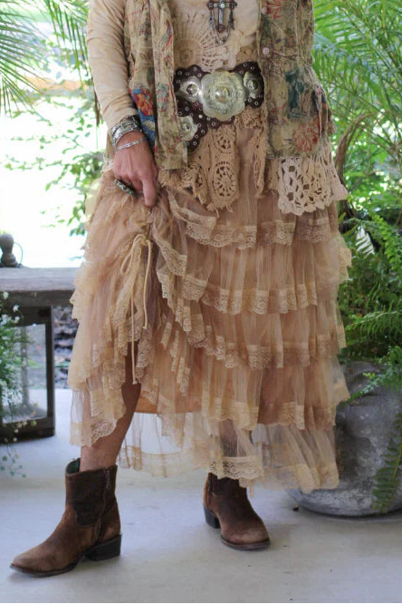 TRUE ROMANCE SKIRT IN GOLDEN FRONT VIEW