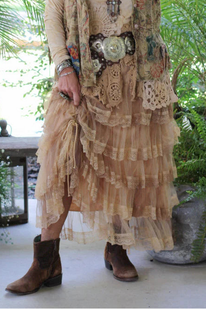 TRUE ROMANCE SKIRT IN GOLDEN FRONT VIEW