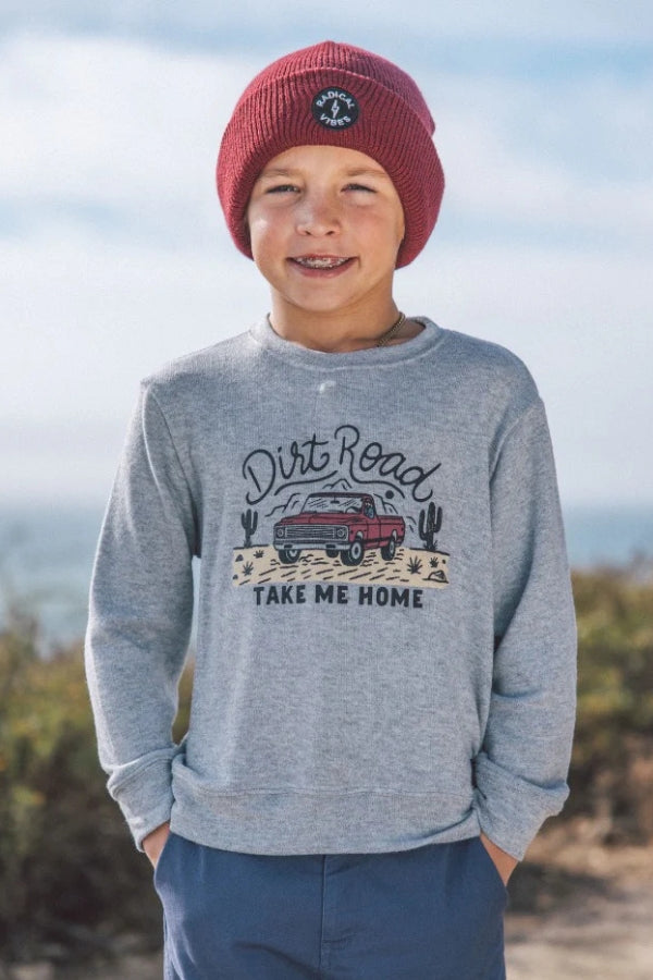 DIRT ROAD HACCI PULLOVER IN HEATHER GREY FRONT VIEW