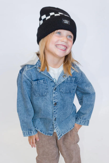 ETHAN DENIM SHACKET IN WASHED INDIGO FRONT VIEW